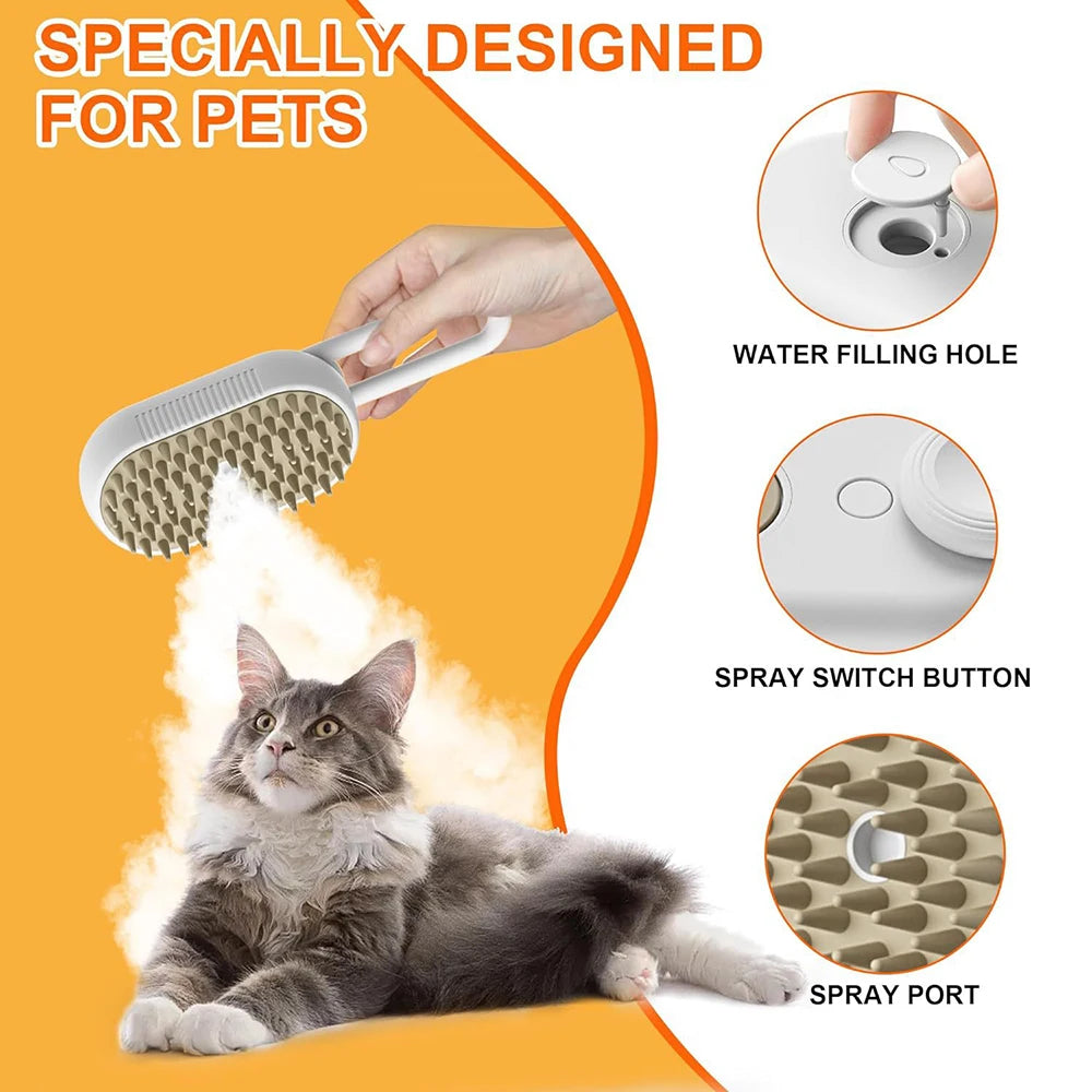 Brosse Vapeur Électrique 3-en-1 pour Chiens et Chats – Brosse de Toilettage avec Spray, Massage et Élimination des Poils