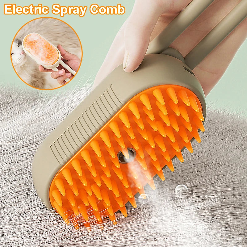 Brosse Vapeur Électrique 3-en-1 pour Chiens et Chats – Brosse de Toilettage avec Spray, Massage et Élimination des Poils